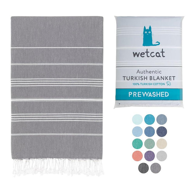 WETCAT Turkish Beach Blanket Sandproof (82"x82") 100% Turkish Cotton, Made in Turkey - Sand Free, Ultra Soft, Extra Large Throw for Picnic – Dark Gray