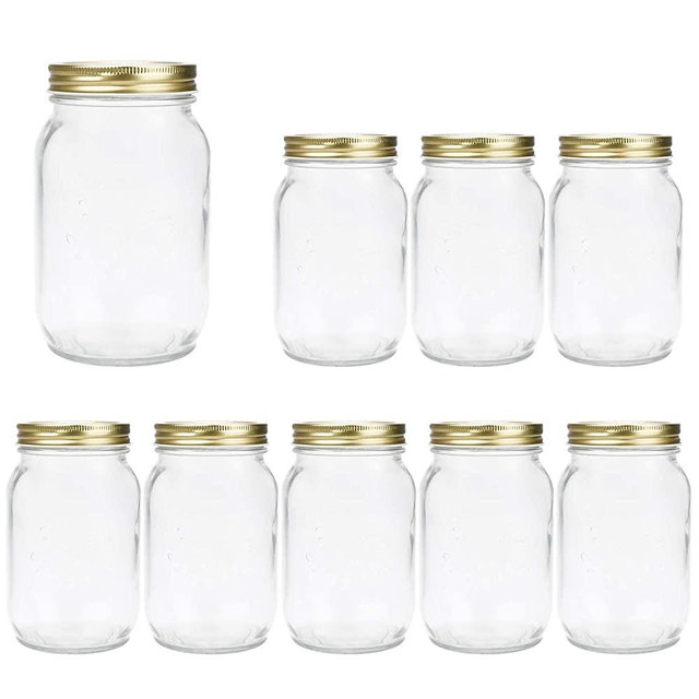 32 oz Glass Jars With Lids,Encheng Wide Mouth Ball Mason Jars 1000ml,Canning Jars For Pickles,Herb,Jelly,Jams,Honey,Glass Storage Jars Kitchen Canistes Containers Dishware Safe 9 Pack …