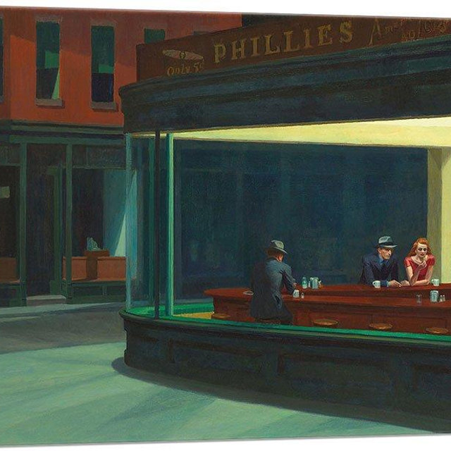 ARTCANVAS Nighthawks 1942 Canvas Art Print Stretched Framed Painting Picture Poster Giclee Wall Decor by Edward Hopper - 40" x 26" (0.75" Deep)