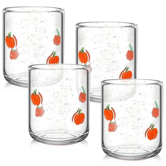 Widecook 4 PCS Pumpkin Icon Juice Glasses Cup Set - Orange Pumpkin Stemless Drinking, Wine, Water, Coffee Glass Cup Bulk for Fall Holiday Birthday Party Supplies & Gift
