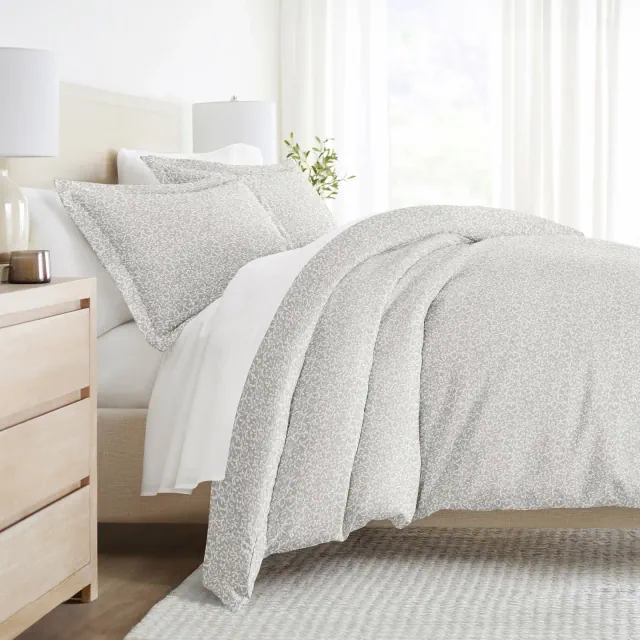 Soft Farmhouse Florals Premium 3PC Duvet Cover & Shams Set, Ultra Soft - Becky Cameron, Vine Trellis / Gray, Full/Queen