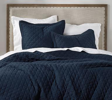 Belgian Flax Linen Diamond Quilt, King/Cal. King, Midnight