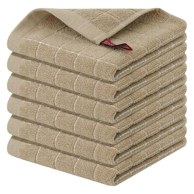 Homaxy 100% Cotton Terry Kitchen Dish Cloths, Ultra Soft and Absorbent Dish Towels for Kitchen, Perfect for Drying and Washing Dishes, 6 Pack, 12 x 12 Inches, Tan