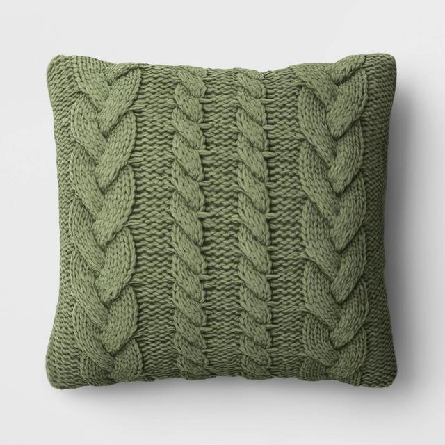 Cable Knit Square Throw Pillow Green - Threshold™