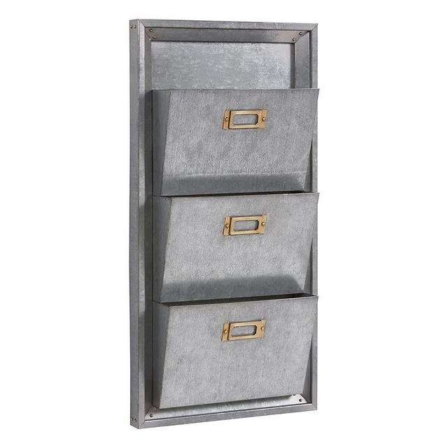 Galvanized & Light Wood Modular Wall System- 3 Tier Letter File Bin