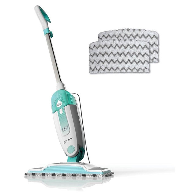 Shark S1000 Steam Mop with 2 Dirt Grip Pads, Lightweight, Safe for all Sealed Hard Floors like Tile, Hardwood, Stone, Laminate, Vinyl & More, Machine Washable, Removable Water Tank, White/Seafoam