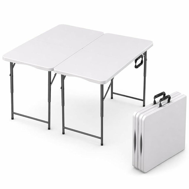 2 Pack of 4 Feet Foldable Table with Built in Handle & Steel Legs | Heavy Duty Portable | Perfect for Party, Dining, Wedding, Events, Picnic Indoor, Outdoor, Camping, Utility, Temporary