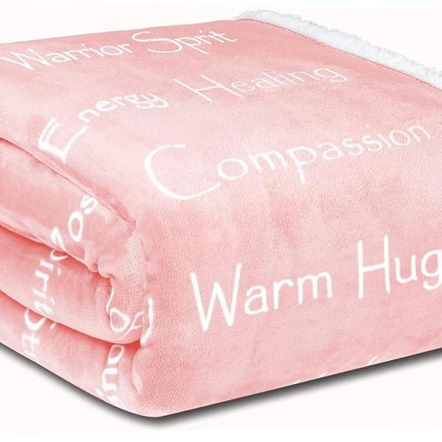 Compassion Blanket - Strength Courage Super Warm Hugs, Get Well Gift Blanket Plush Healing Thoughts Positive Energy Love & Hope, Cancer Support Gift for Women 50 x 65 (Pink, One Size)