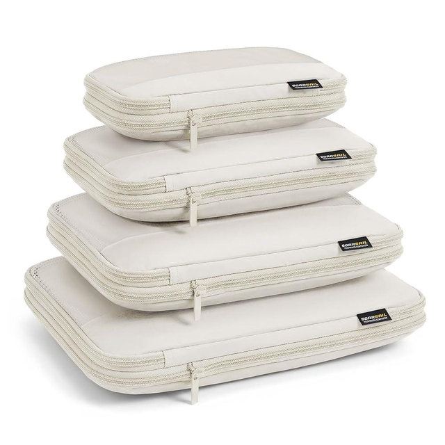 SOARSAIL 4 Piece Compression Packing Cubes for 3–7 Day Travel, Lightweight Travel Organizers with Breathable Mesh, Double-Zipper Packing Cubes for Carry-On & Suitcases (Off White)