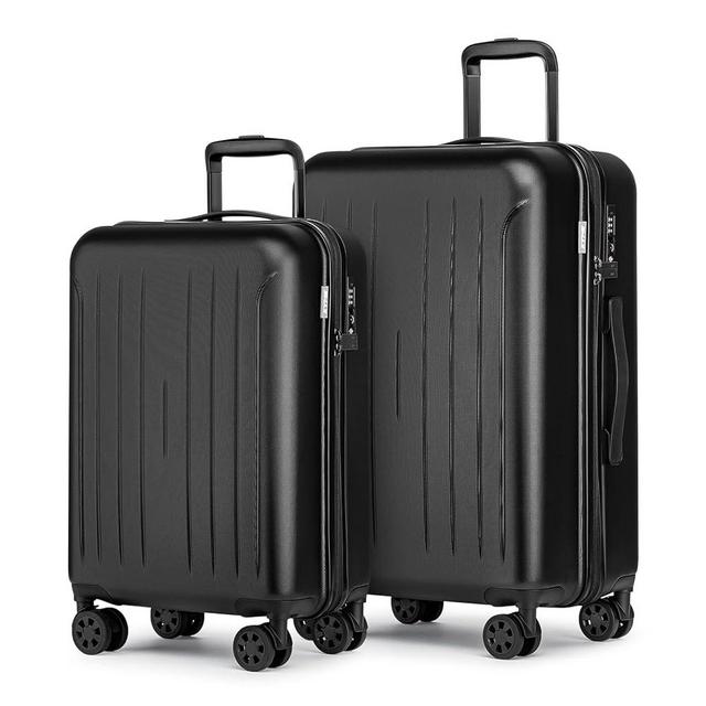 KYME Luggage Sets, Suitcase With Double Spinner Wheels, TSA Lock Hard Shell 2 Piece Set, PC+ABS Suitcases 20”&24”, Black