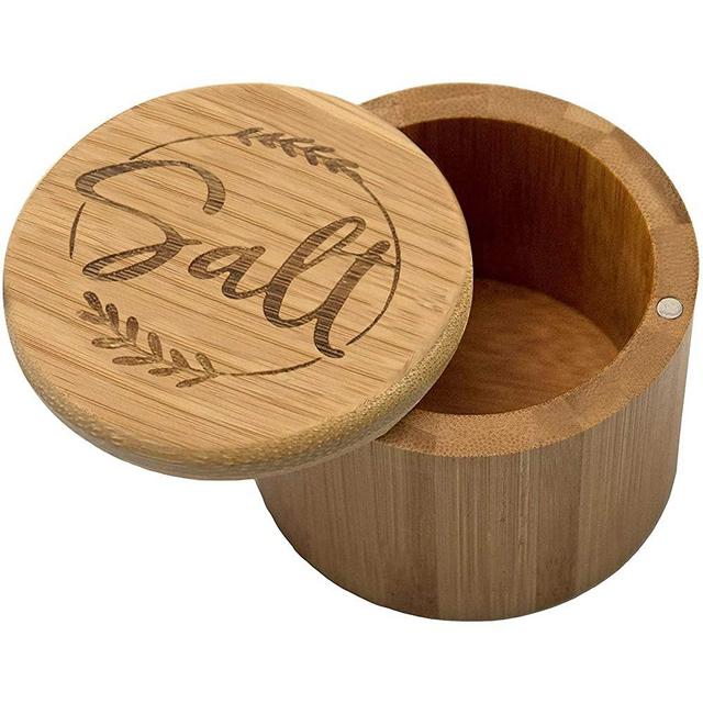 Cocomong Salt Box, Bamboo Salt Cellar with Lid, Salt Container 3.5 Inch Round