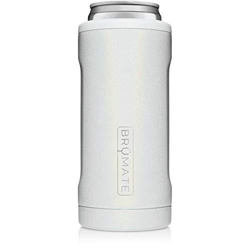 BrüMate Hopsulator Slim Double-walled Stainless Steel Insulated Can Cooler for 12 Oz Slim Cans (Glitter White)