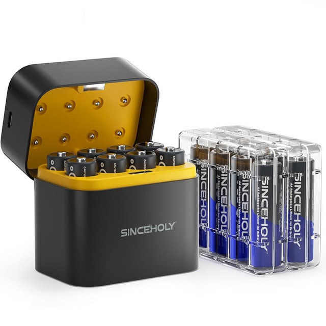 SINCEHOLY 16 Pack Rechargeable Lithium AA Batteries, 1.5V 3600mWh Double a Batteries Long Lasting AA Li-ion Battery (with 8 Slot Charger)