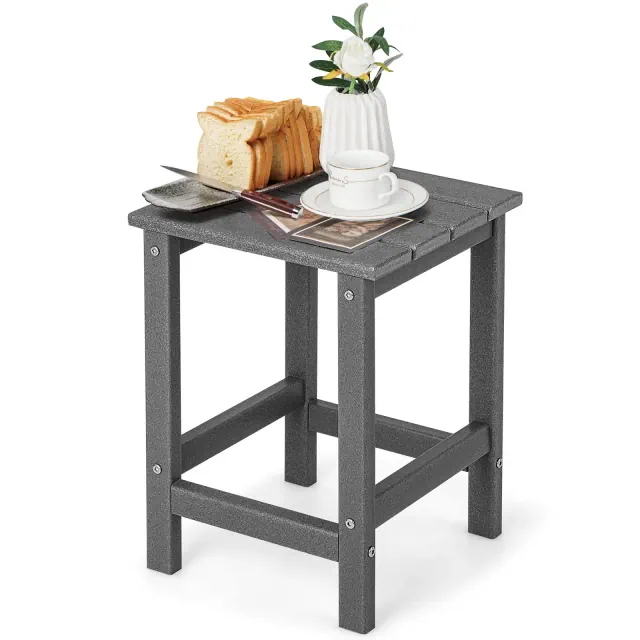 Costway 14'' Patio Adirondack Side End Table HDPE Square Weather Resistant Garden Grey