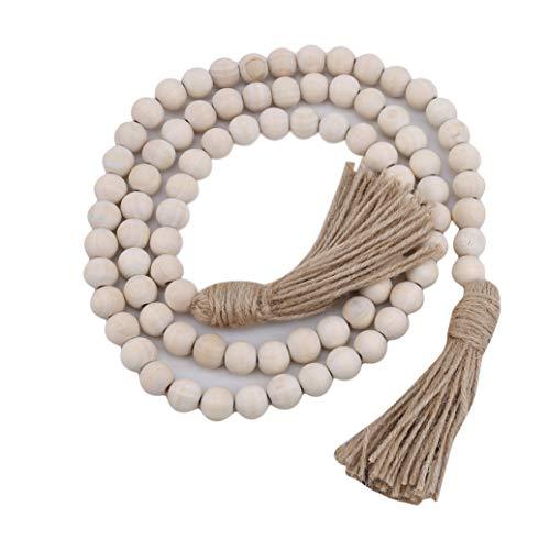 GOMYIE Wood Bead Garland Farmhouse Rustic Country Beads Holiday Decoration Wall Hanging Prayer Beads(Wood Color)