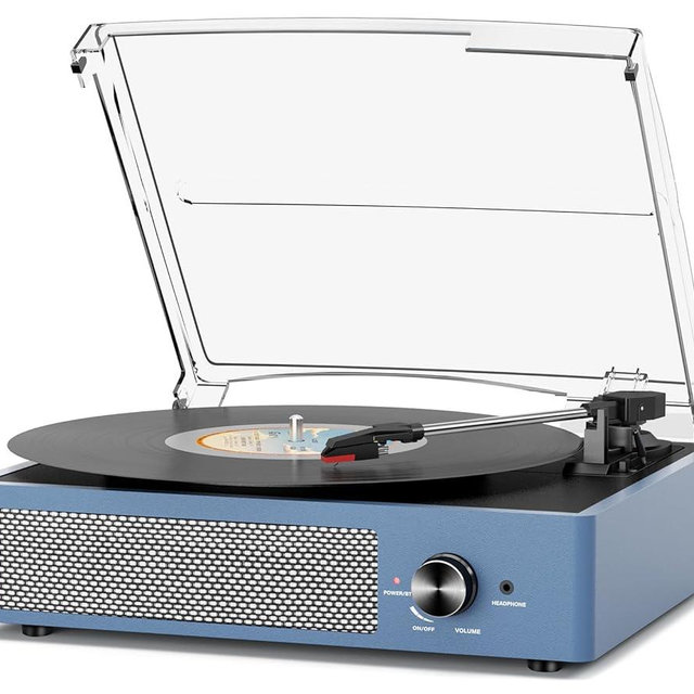 Vinyl Record Player with 2 Stereo Speakers Belt-Driven Vintage Turntables 3 Speed 3 Size Wireless Bluetooth Playback AUX-in RCA Out Headphone LP Vinyl Players Auto Stop Frosted Purple