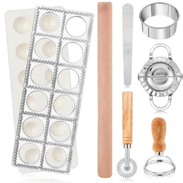 8 PCS Ravioli Maker Press, Ravioli Stamp Maker Cutter Set With Rolling Pin, Empanada Maker Press Kit with Pasta Cutter Wheel, Dumpling Maker Mold for Ravioli, Dumpling, Pierogi, Hand Pie