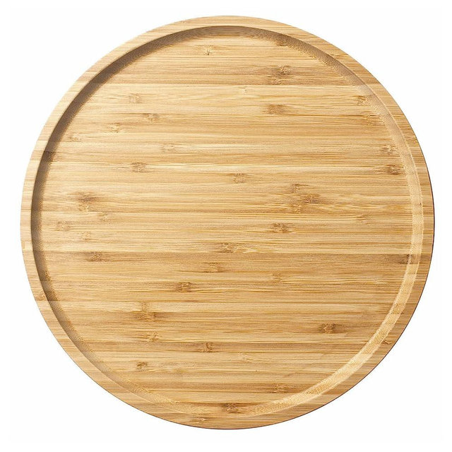 Bamboo Serving Platter, Round Wood Tray, Wooden Serving Tray, Fruit, Bread, Salad Plate, Charcuterie Serving Board (13.8 inch)