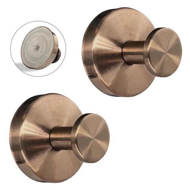 Suction Cup Hooks for Shower - 2 Pack, Bronze - Stainless Steel, Strong Suction, No Drill, Removable Hanger, Tile Bathroom Kitchen Wall, Glass Door, Mirror Hook Hanging Robe, Towel Holder