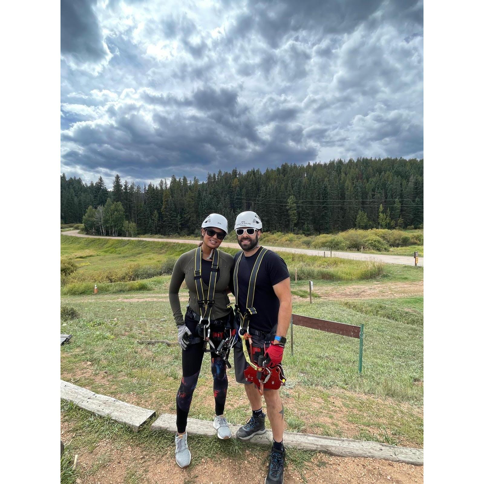 Ziplining together in Denver.