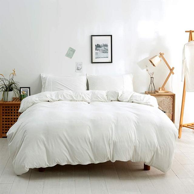 BESTOUCH Jersey Knit Duvet Cover Set Queen T-Shirt Cotton Super Soft Comfortable 3 Pieces Home Bedding Set 1 Duvet Cover and 2 Pillowcases Solid Off White Queen