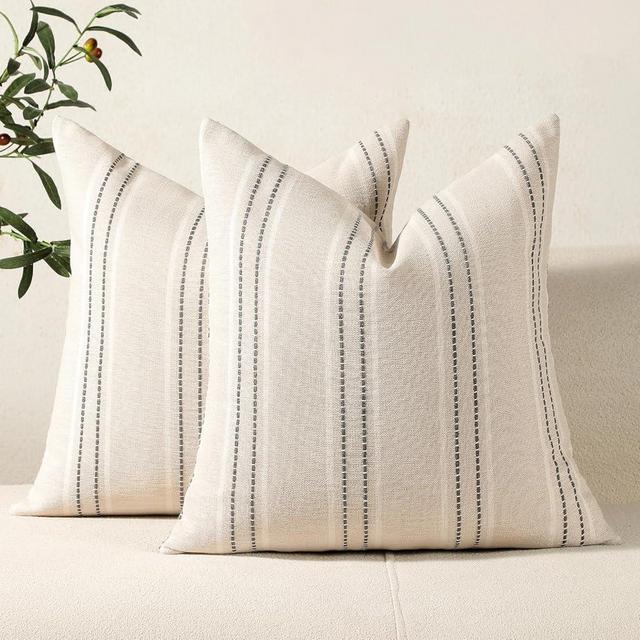 Hckot Decorative Pillow Covers 18x18 Striped Throw Pillows Textured Linen Pillow Covers Farmhouse Decor Cushion Covers for Couch Bed Living Room, Grey