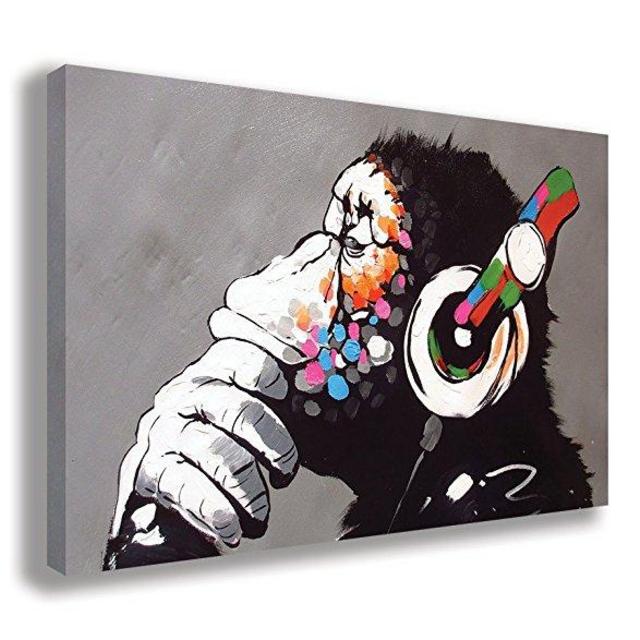 BANKSY DJ MONKEY CHIMP STREET ART CANVAS WALL ART (44” X 26” / 110 X 65cm)