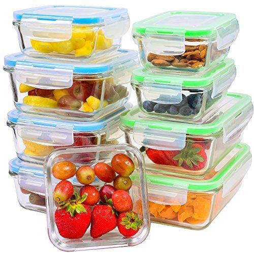 Glass Food Storage Containers [9-Piece] - Leakproof Glass Meal Prep Containers with Locking Lids for Pantry Organization and Storage - Microwave, Freezer & Dishwasher Lunch Containers!