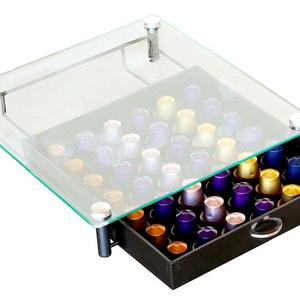 DecoBros Crystal Tempered Glass Nespresso OriginalLine Storage Drawer Holder for Capsules