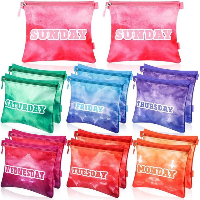 Paterr 14 Pcs Packing Cubes for Travel Kids Days of Week Compression Packing Cubes Colorful Daily Outfit Luggage Suitcase Organizers Zippered Storage Bag for Camp Travel Cruise Vacation