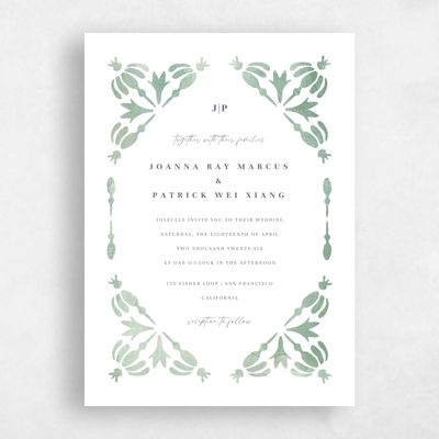 Bright Sage, Green Wedding Invitation - Elio Portrait