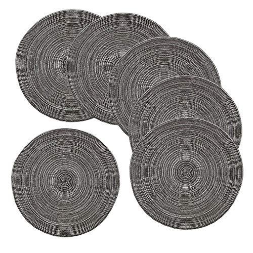 Amidaky Round Woven Placemats Thermal Insulation Dining Table Round Cotton Placemats Set of 6 Gray 14 inches Washable