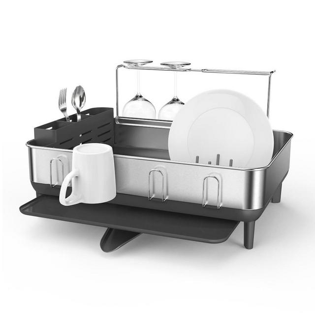 Simplehuman Kitchen Dish Rack, Fingerprint-Proof Stainless Steel Frame, Grey Plastic, 2021 Model