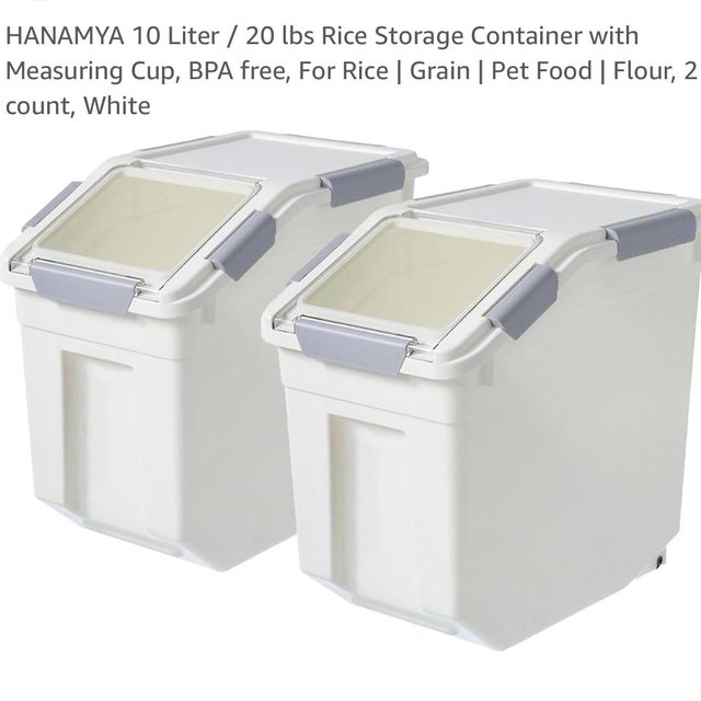 10 Liter / 20 lbs Rice Storage Container with Measuring Cup, 2 count, White