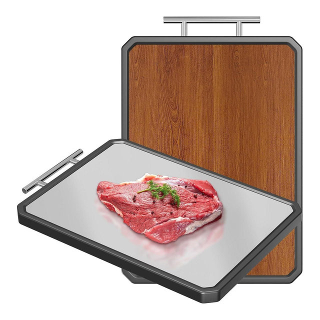 Cutting board, 2-in-1 cutting board with wood and stainless steel, double-sided cutting board with handle, 16" x 11" cutting board for kitchen