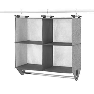 Whitmor 4 Section Fabric Closet Organizer Shelving with Built In Chrome Garment Rod
