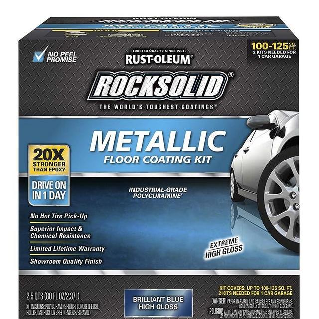 Rust-Oleum 299745 Rocksolid Metallic Garage Floor Coating, 2.5 Quarts (Pack of 1), Brilliant Blue, 128 Fl Oz