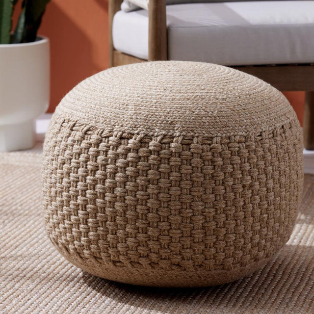 Round Braided Indoor Outdoor Pouf, Natural