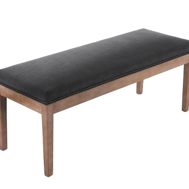 DM Furniture Linen Dining Bench Upholstered Entryway Bench Farmhouse Shoe Bench Seat Ottoman for Hallway Living Room Bedroom End of Bed Dining Room Kitchen, 45.5" Long, Charcoal