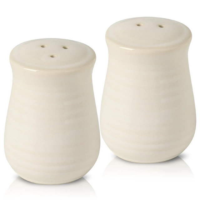Hasense Salt and Pepper Shakers, Ceramic Salt Shaker Set of 2, Cute Spice Sugar Canister for Countertop, Farmhouse Salt Pepper Container for Housewarming Gift(Clay-Infused White)