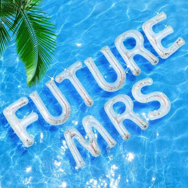 Junkin 20 Inch Bachelorette Pool Floats Bride Party Float Inflatable Floating Letter Set Bachelorette Decorations Gifts for Pool Beach Party with Adhesive Dots (White Gold,Future Mrs)