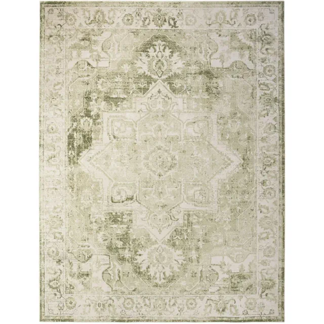 Nourison Washable Astra Vintage Medallion Indoor Flatweave Area Rug Ivory Green 6'7" x 9'