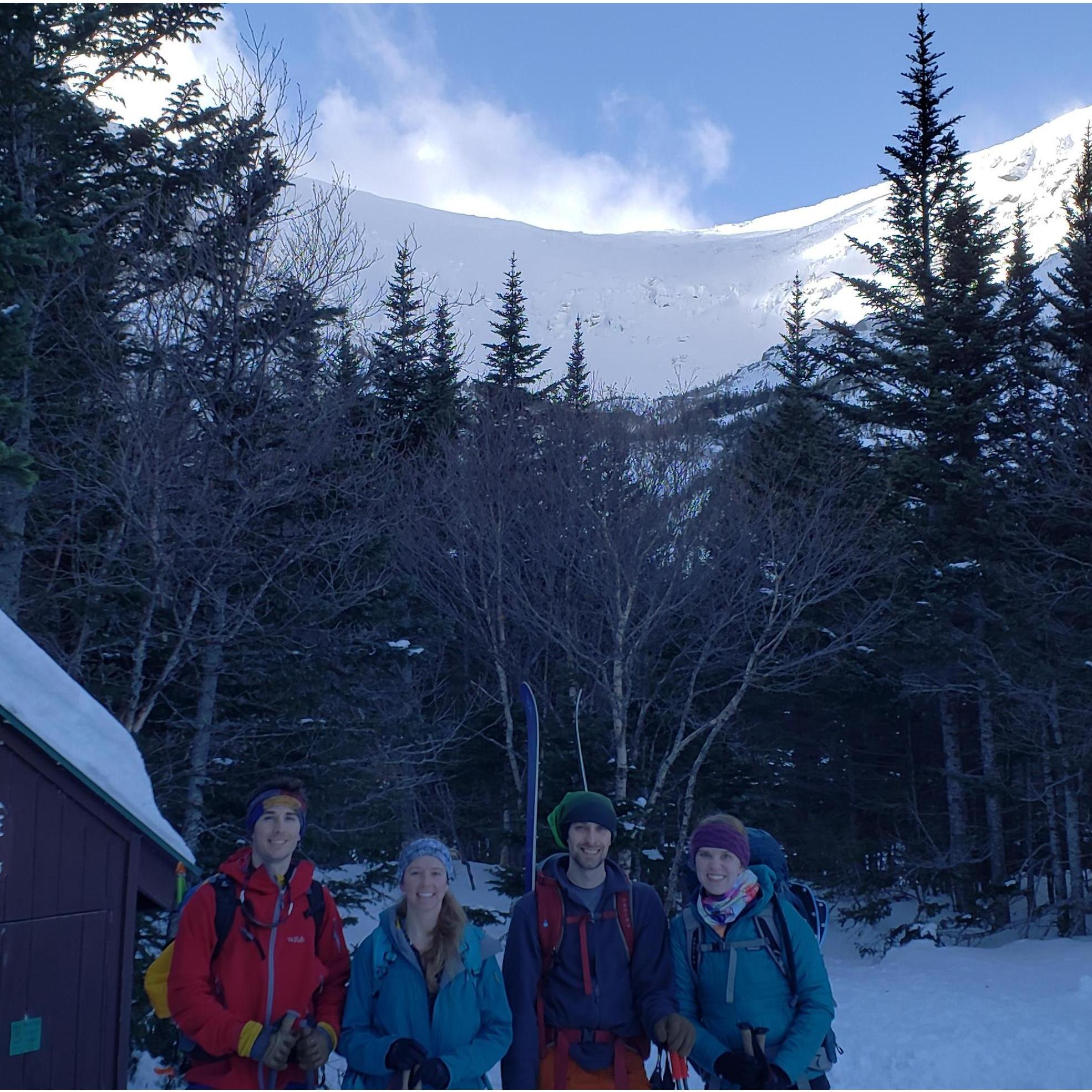 Hermit lake shelter near the base of Tuckerman Ravine with Robbie and Natalie