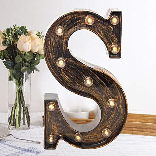 Oycbuzo Golden Black Led Marquee Letter – Industrial, Vintage Style Light Up Alphabet Letter Sign for Cafe Wedding Birthday Party Christmas Lamp Home Bar Initials Decor