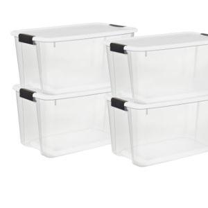 Sterilite 70 Qt Plastic Stackable Storage Bin with Latching Lid, (4 Pack)