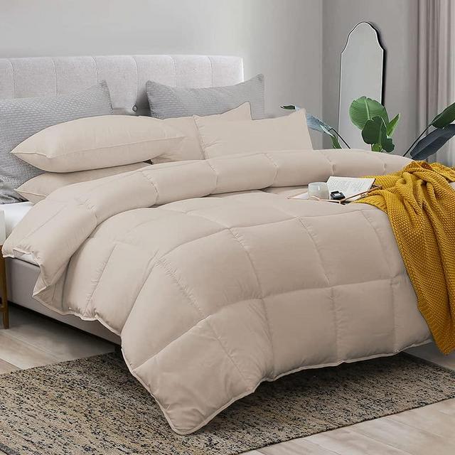 L LOVSOUL Down Alternative Comforter Cal King Size,Ultra Soft Brushed Microfiber Cover,Plush Mircofiber Comforter Duvet Insert,Beige,108x98Inches