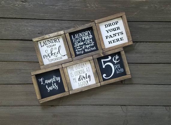 Laundry Room Sign Collection - Funny Laundry Signs - Laundry Room Wall Decor - Drop Your Pants Here