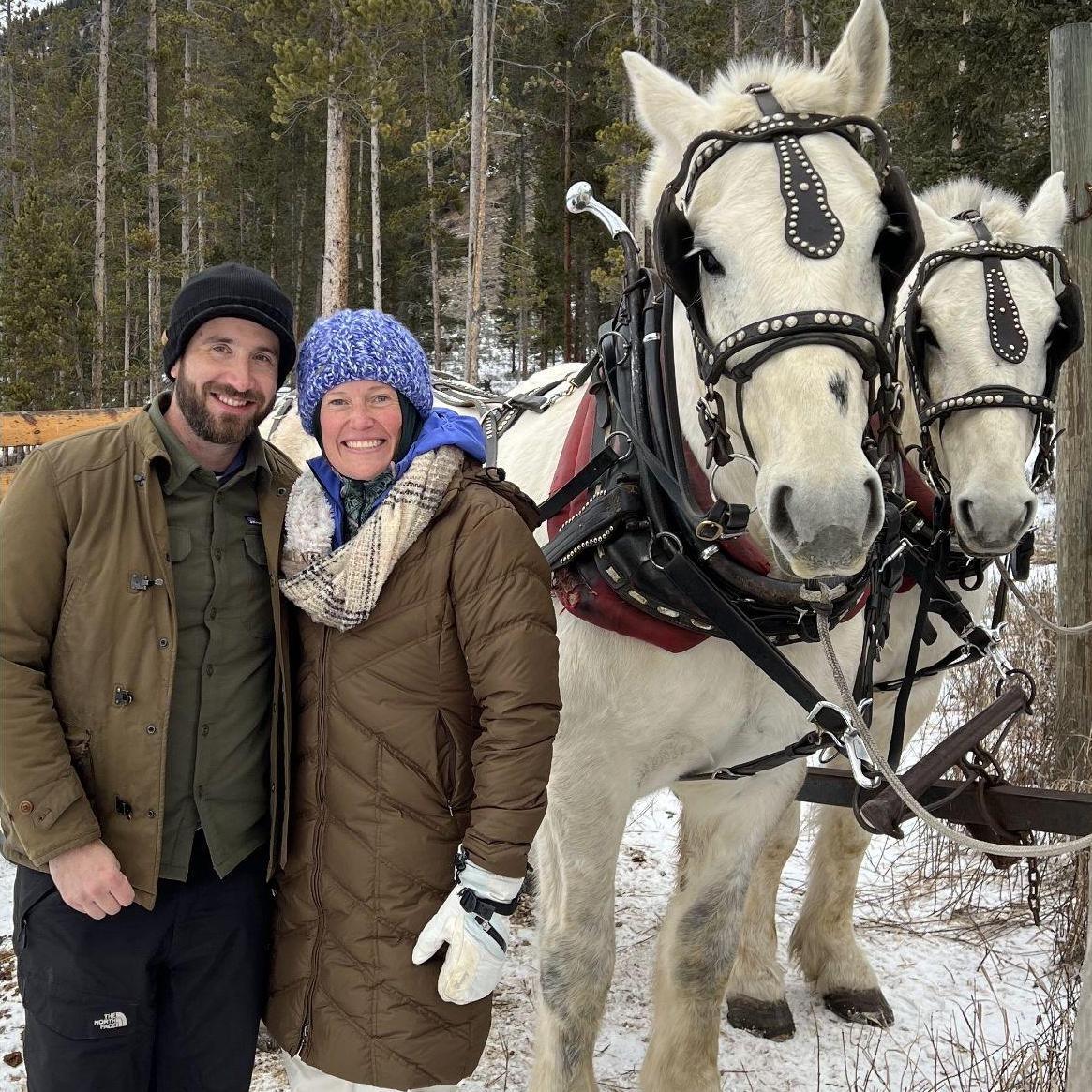 Steve proposed during horse drawn sleigh ride on family ski trip to Big Sky!