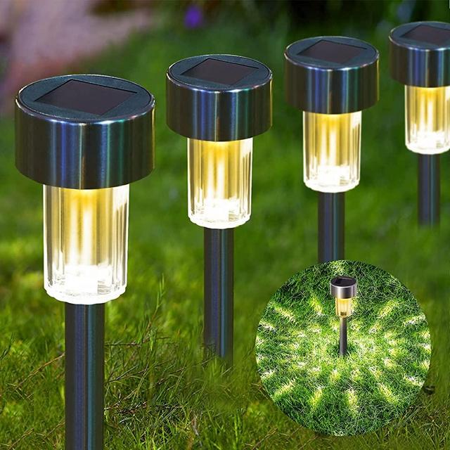 Solar Lights Outdoor, 16 Pack Solar Pathway Lights Waterproof Steel Metal Auto On/Off Solar Garden Lights Bright Up to 10 Hrs for Pathway Walkway Patio Yard Garden Lawn Driveway - Warm White