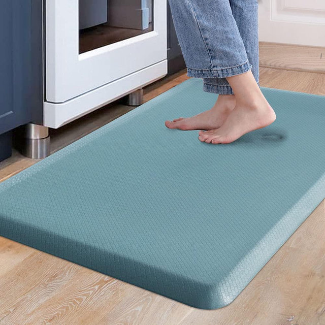 Carvapet Anti-Fatigue Floor Mat 17.3"x28" – Cushioned Teal Kitchen Comfort Mat, Waterproof Non-Slip Standing Desk Rug, Heavy Duty PVC Ergonomic Foam Mat for Home, Office, Laundry